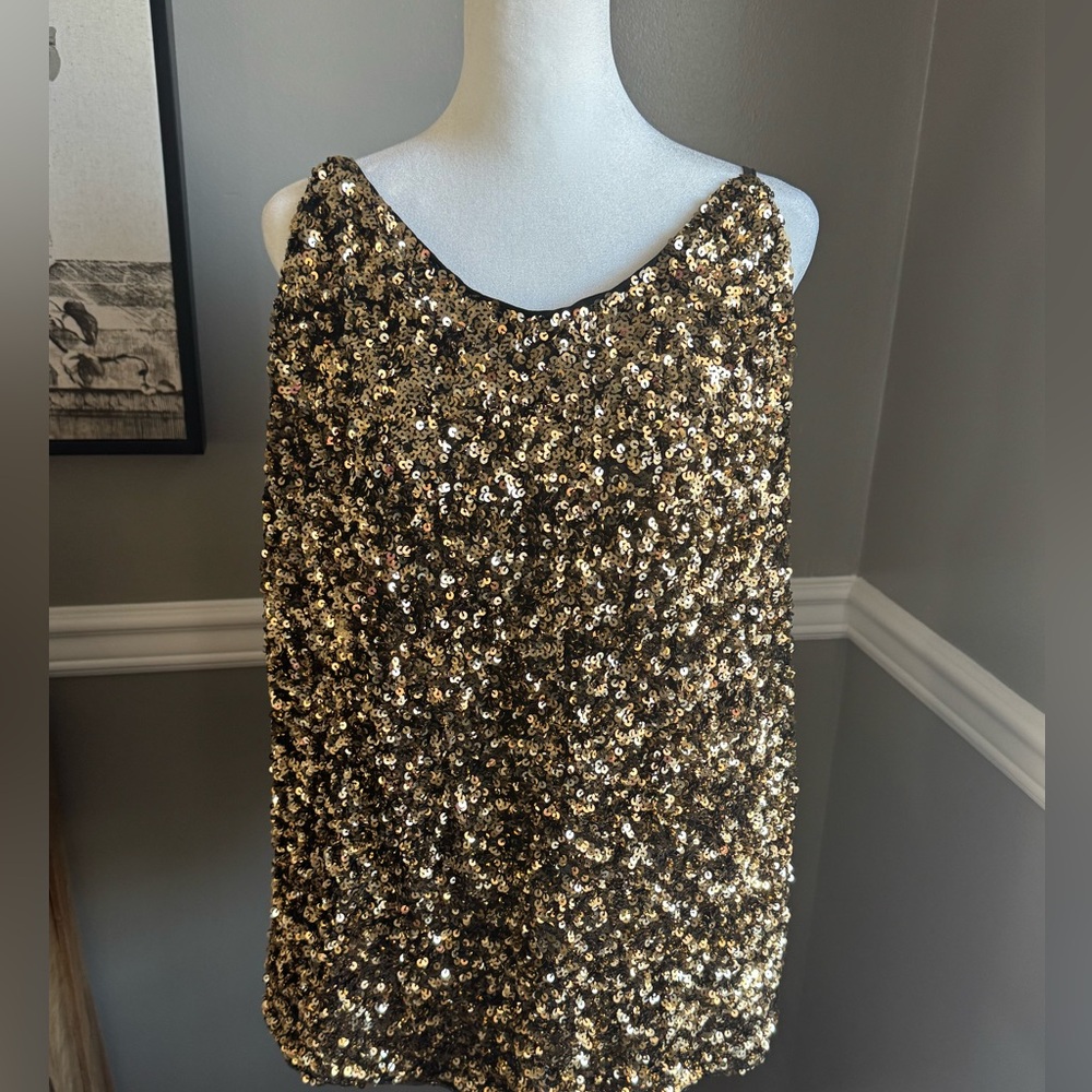Grace Karin Tank Top Black Gold Sequin Sparkly ‎ Racerback Dressy Women’s 2XL